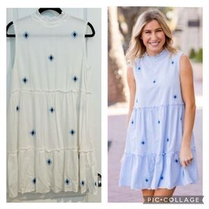 NWOT J. Marie Embroidered White Ruffle Neck Sleeveless Tiered Quinn Dress Small